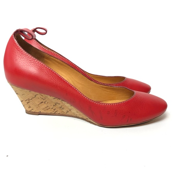Chloe Red Leather wedge - Size 37 1/2. - Picture 3 of 6